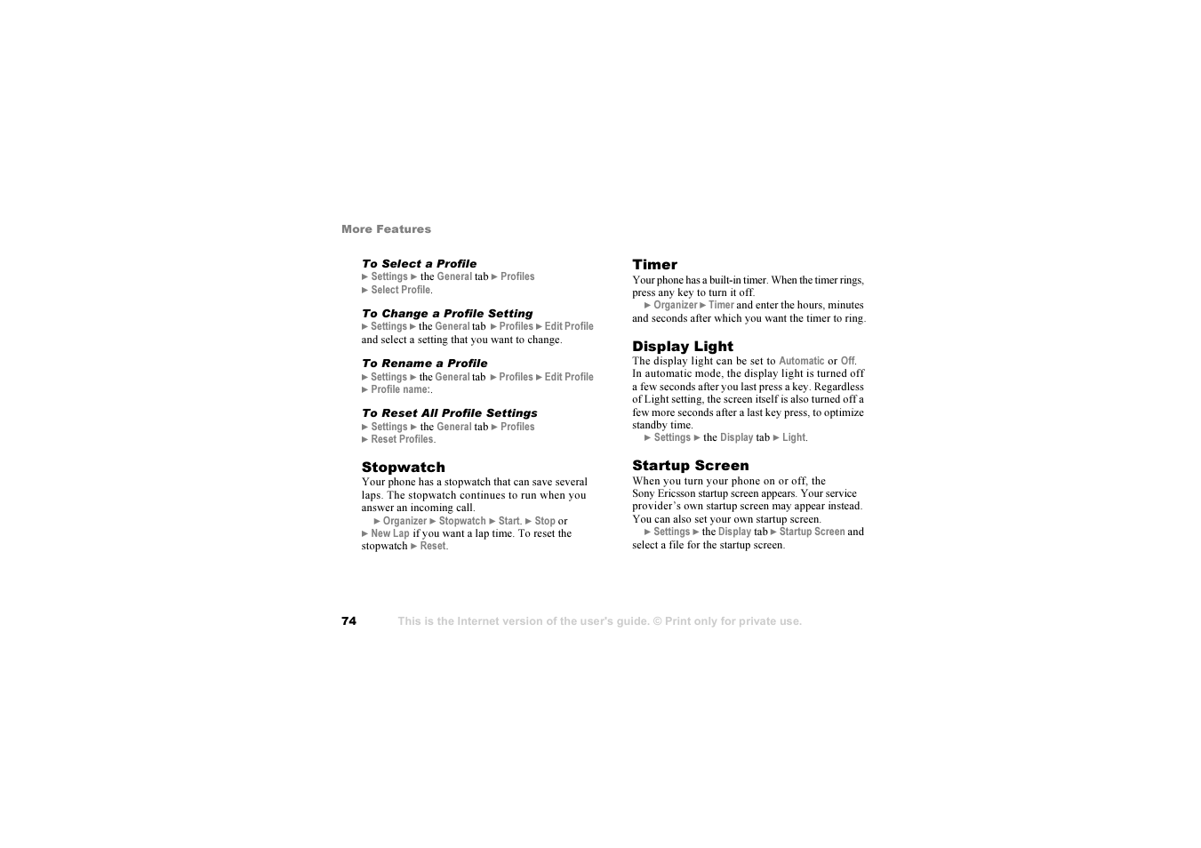 Sony Ericsson S700i User Manual | Page 74 / 95