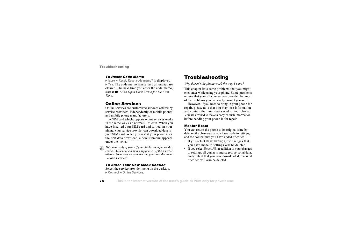 Troubleshooting, Why doesn’t the phone work the way i want | Sony Ericsson S700i User Manual | Page 78 / 95