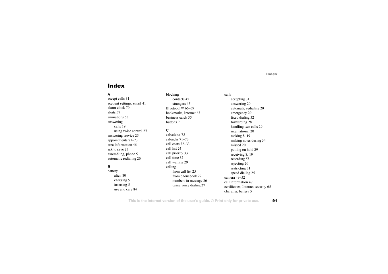 Index | Sony Ericsson S700i User Manual | Page 91 / 95