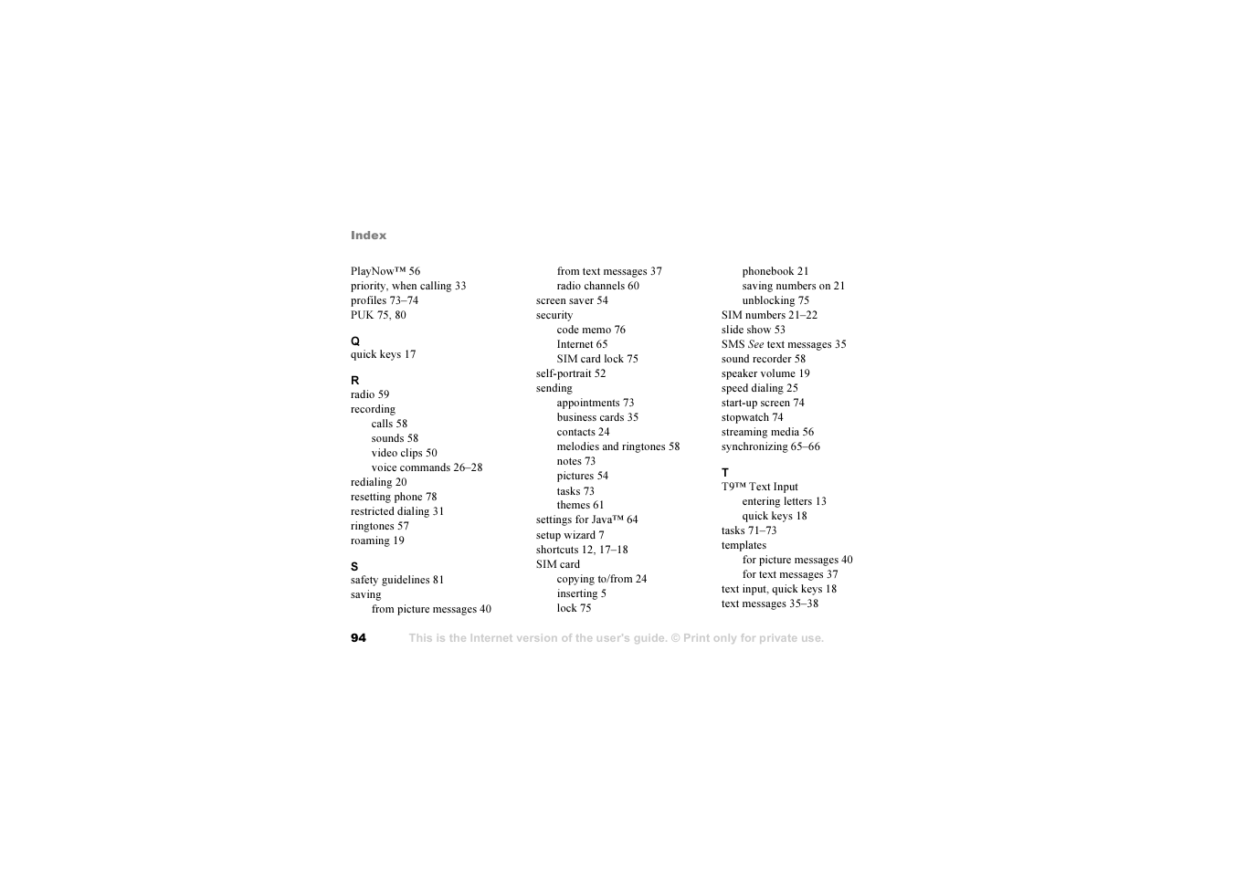 Sony Ericsson S700i User Manual | Page 94 / 95