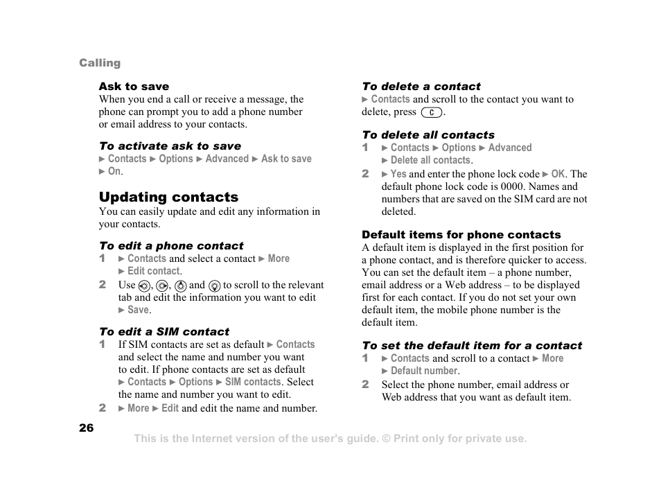 Updating contacts | Sony Ericsson K608i User Manual | Page 26 / 99