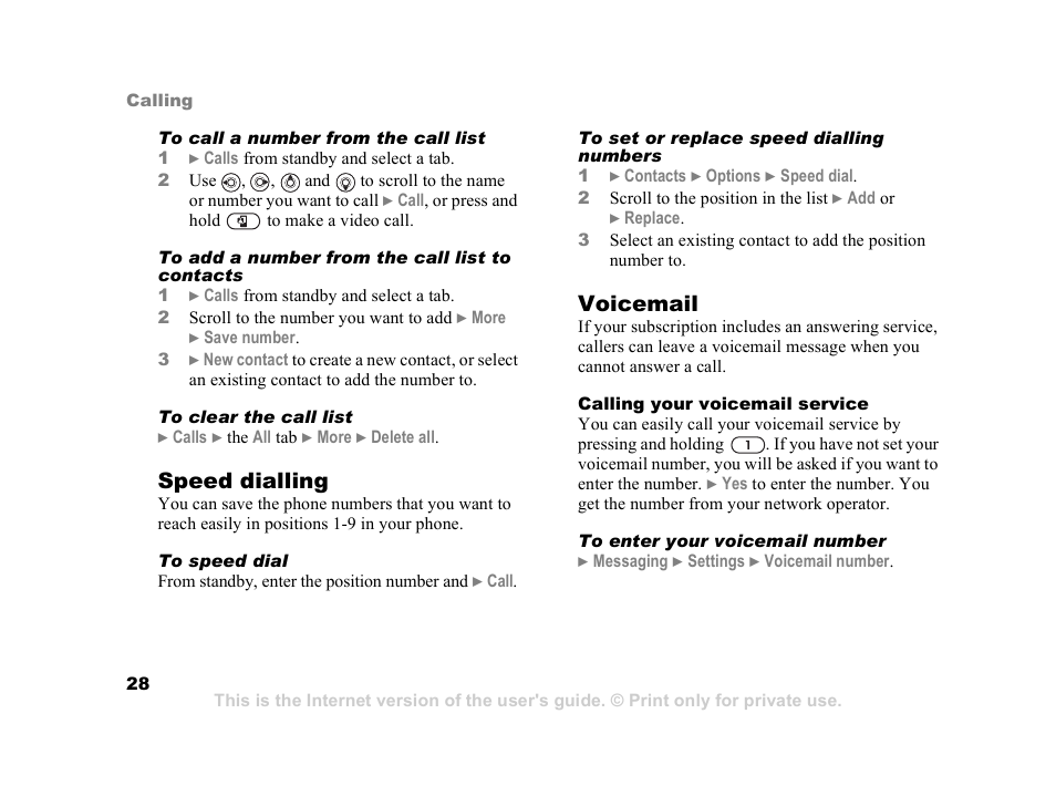 Speed dialling, Voicemail | Sony Ericsson K608i User Manual | Page 28 / 99