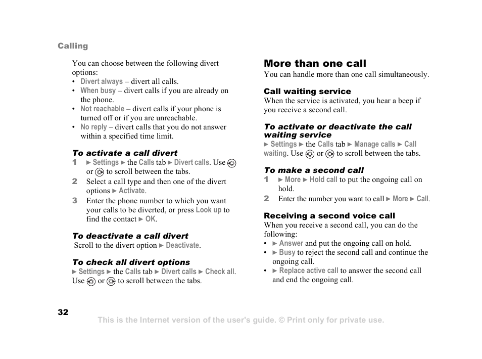 More than one call | Sony Ericsson K608i User Manual | Page 32 / 99