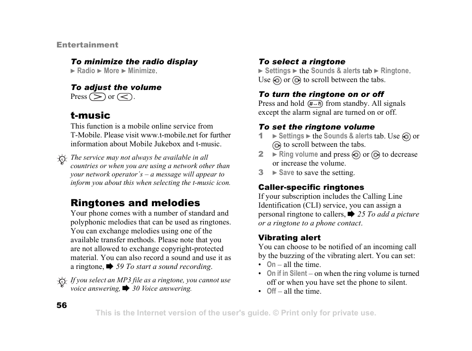 T-music, Ringtones and melodies | Sony Ericsson K608i User Manual | Page 56 / 99