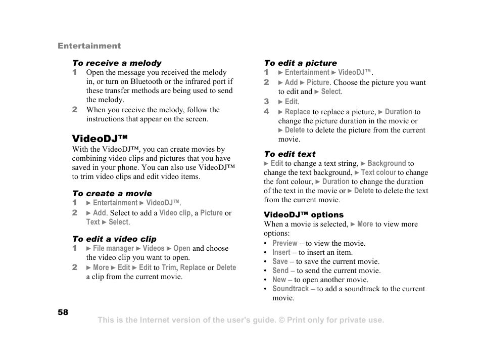 Videodj | Sony Ericsson K608i User Manual | Page 58 / 99