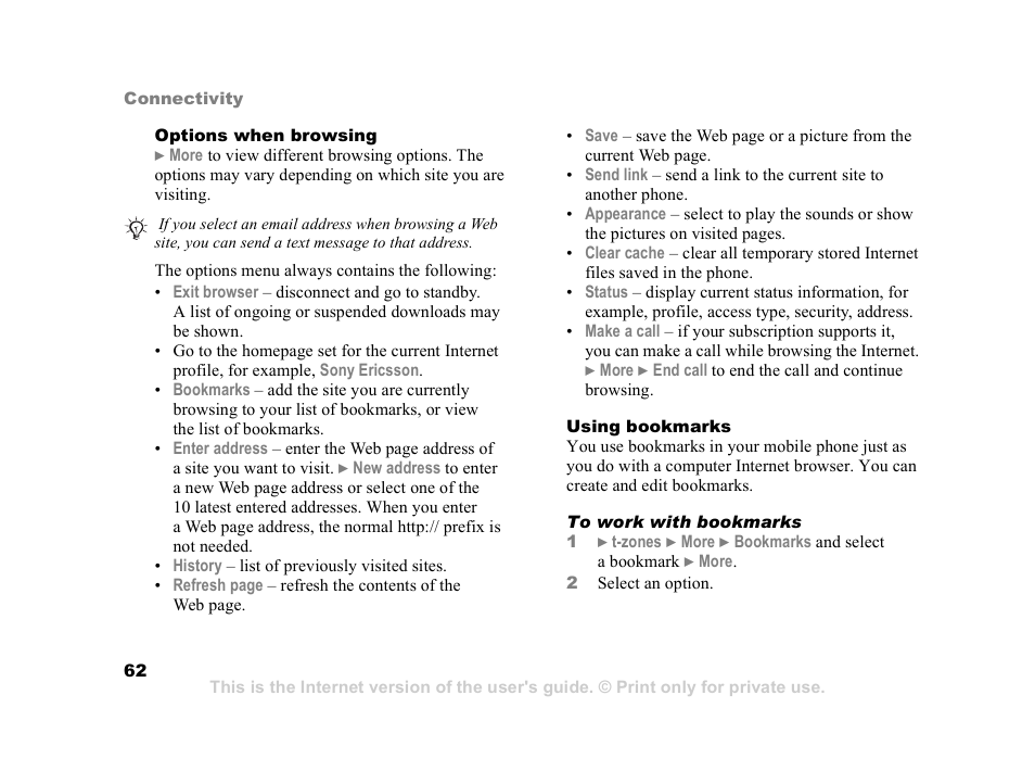 Sony Ericsson K608i User Manual | Page 62 / 99