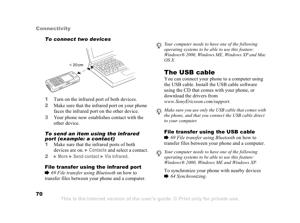 70 the usb cable, 70 the usb, Cable | The usb cable | Sony Ericsson K608i User Manual | Page 70 / 99