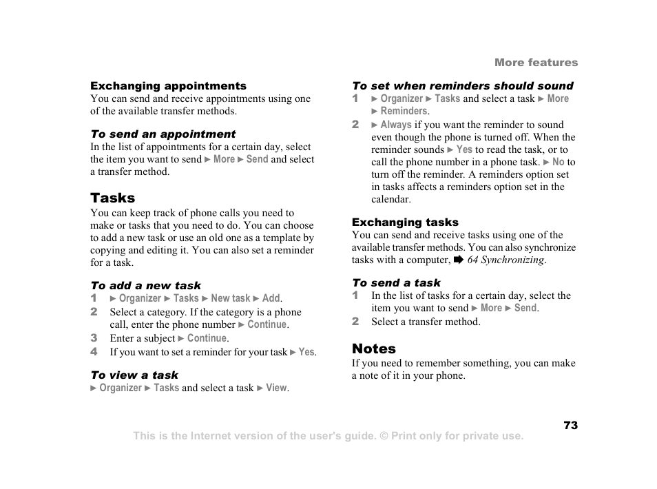 Tasks | Sony Ericsson K608i User Manual | Page 73 / 99