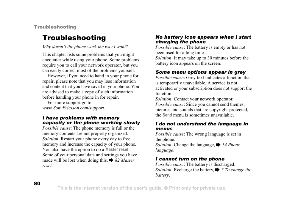 Troubleshooting | Sony Ericsson K608i User Manual | Page 80 / 99