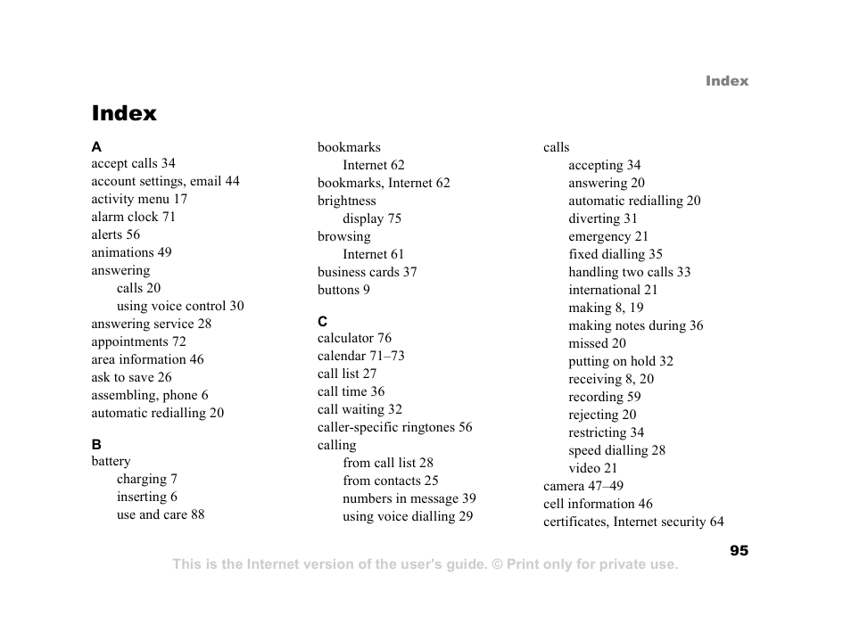 Index | Sony Ericsson K608i User Manual | Page 95 / 99