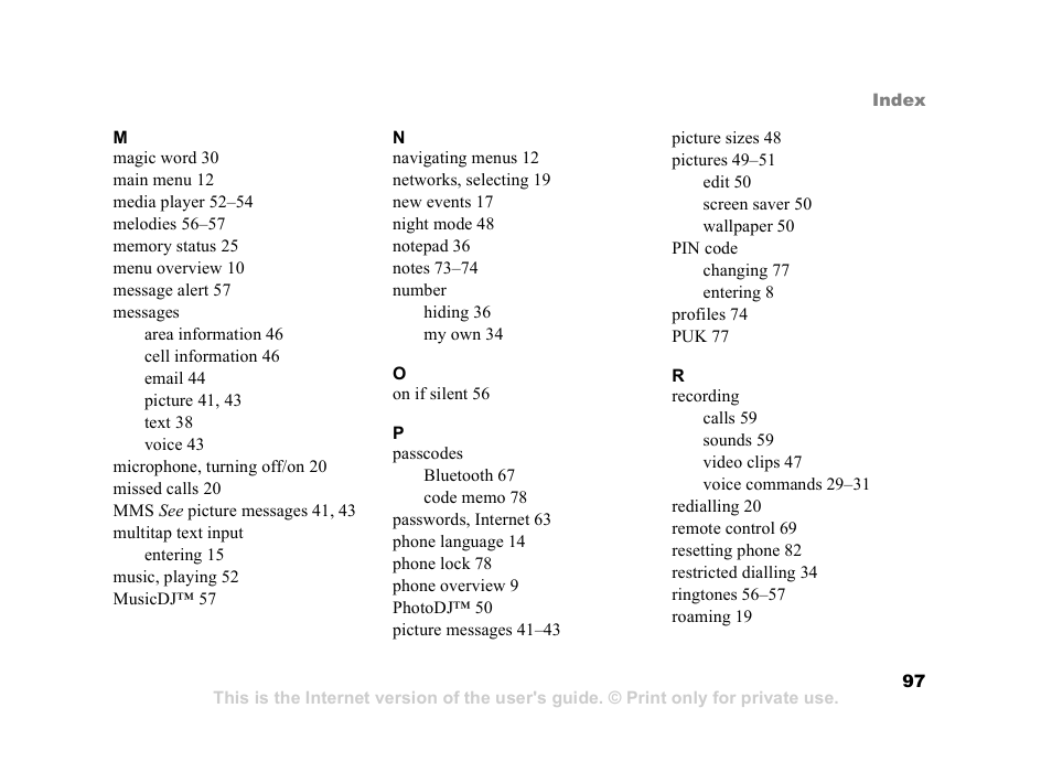 Sony Ericsson K608i User Manual | Page 97 / 99