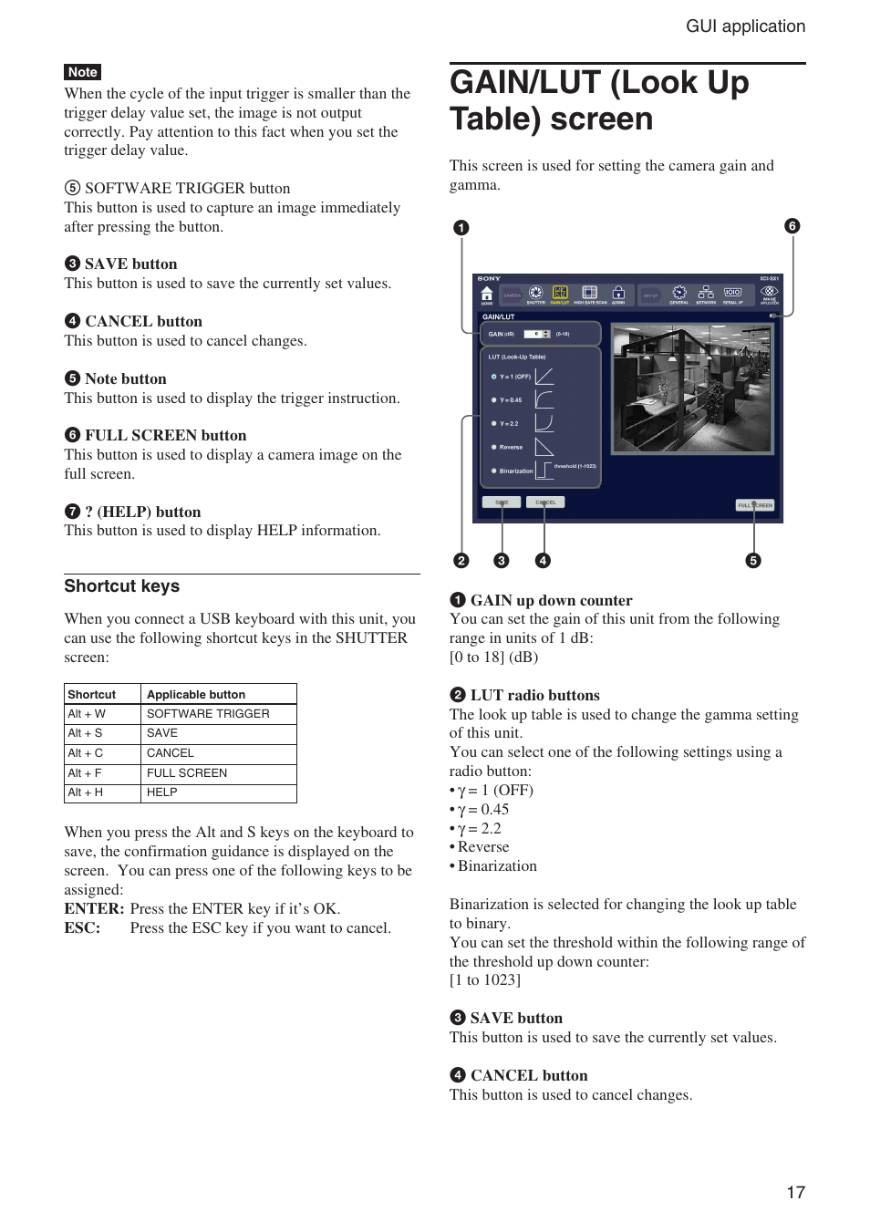 Gain/lut (look up table) screen | Sony Ericsson XCI-V3 User Manual | Page 17 / 37