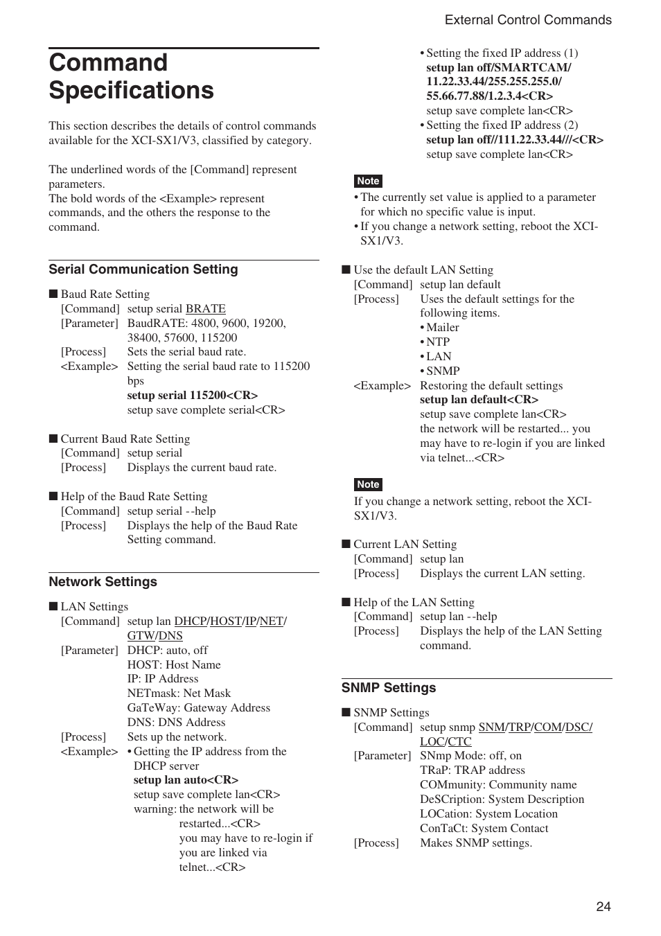 Command specifications | Sony Ericsson XCI-V3 User Manual | Page 24 / 37