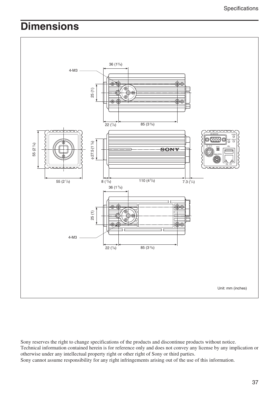 Dimensions, 37 specifications | Sony Ericsson XCI-V3 User Manual | Page 37 / 37