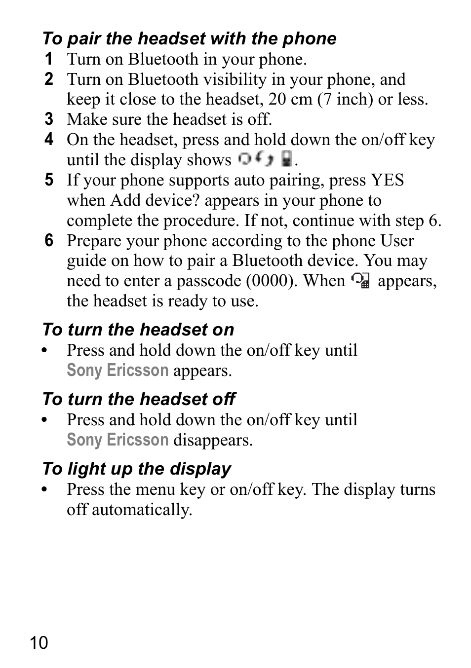 Sony Ericsson HBH-DS980 User Manual | Page 10 / 80