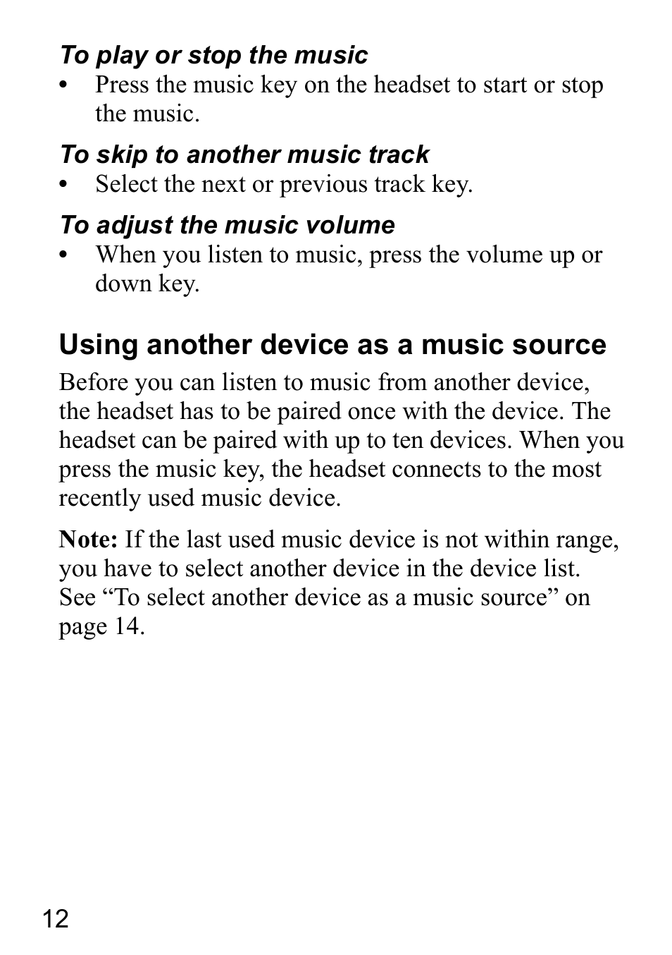 Using another device as a music source | Sony Ericsson HBH-DS980 User Manual | Page 12 / 80