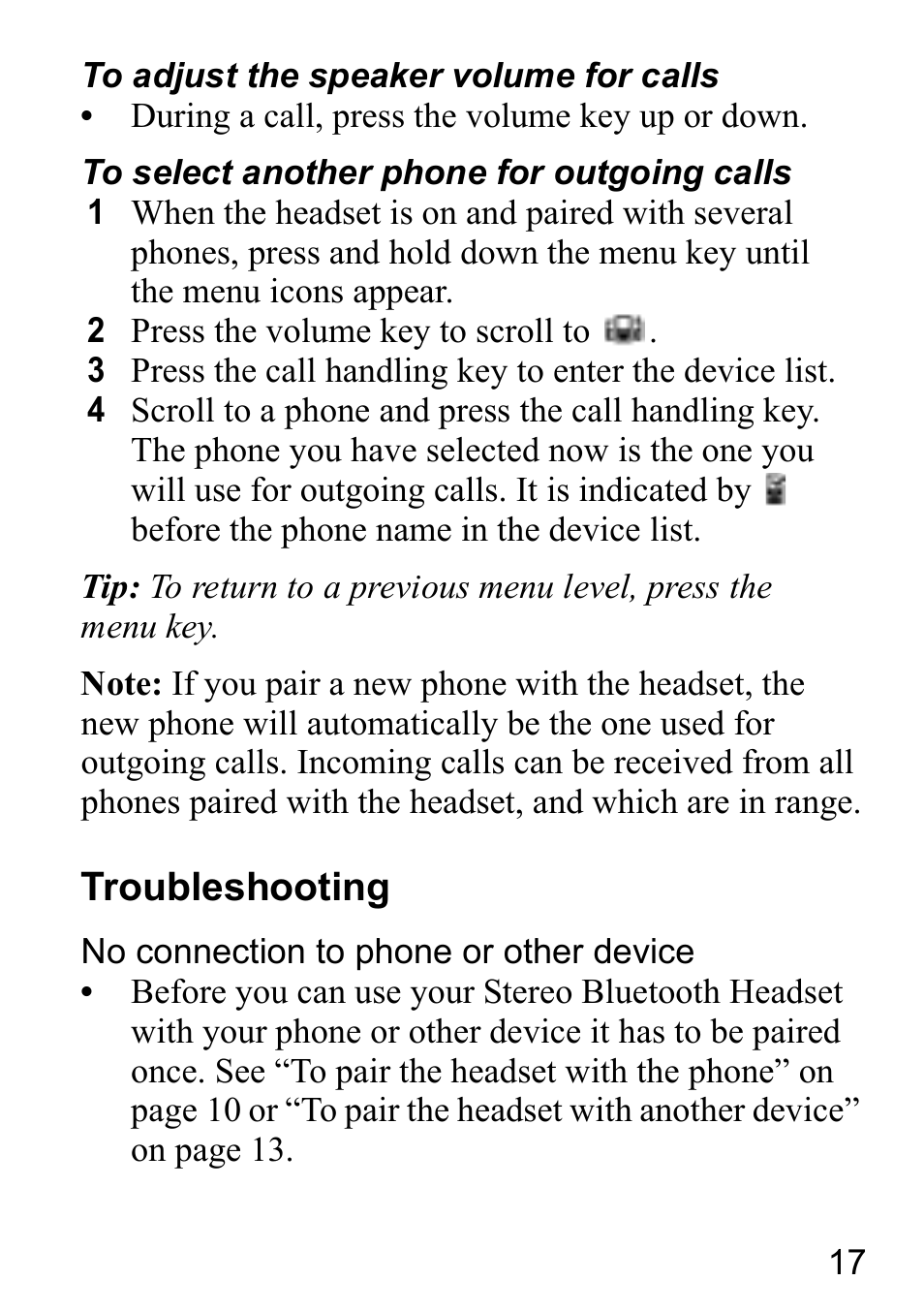 Troubleshooting | Sony Ericsson HBH-DS980 User Manual | Page 17 / 80