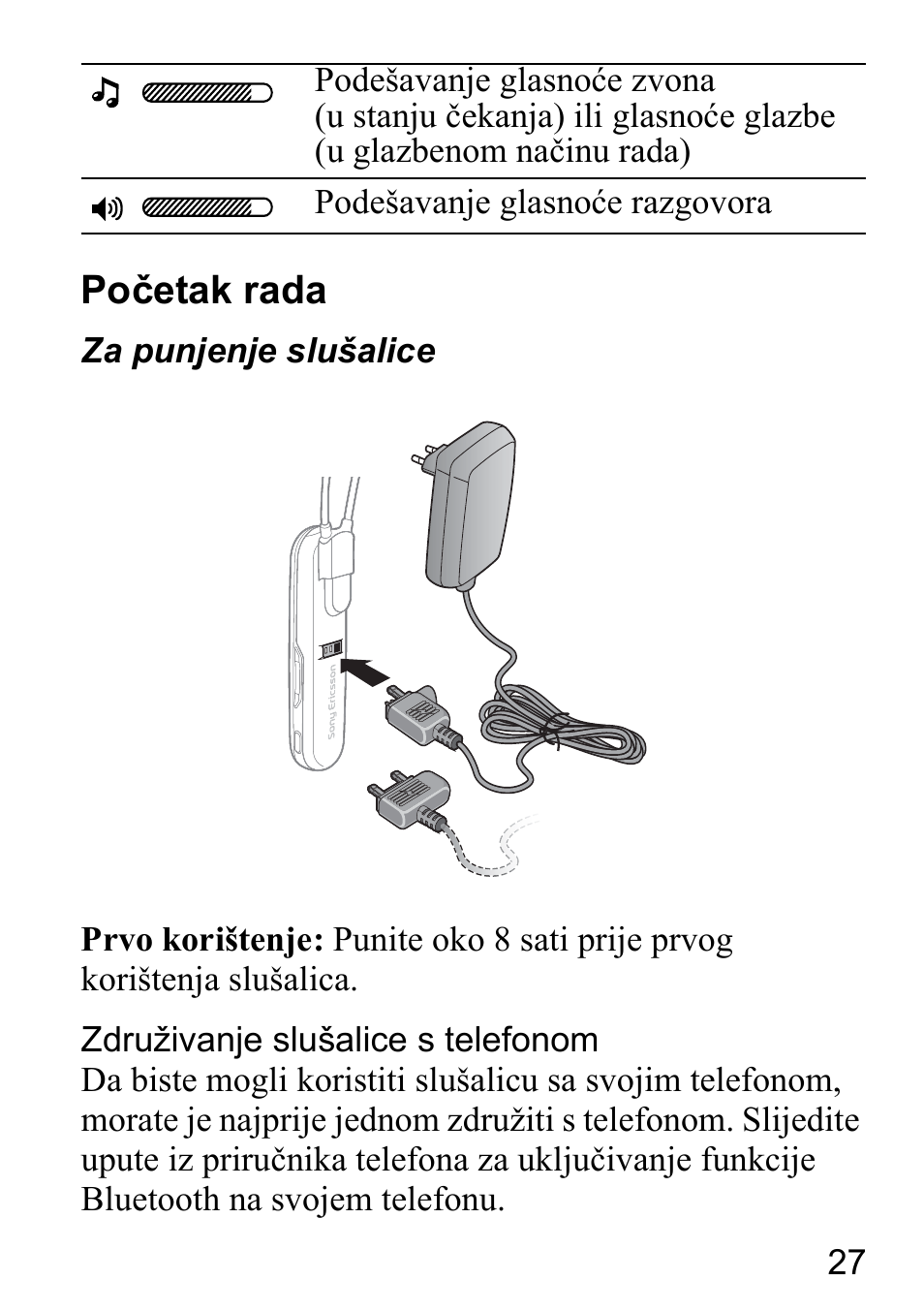 Početak rada | Sony Ericsson HBH-DS980 User Manual | Page 27 / 80