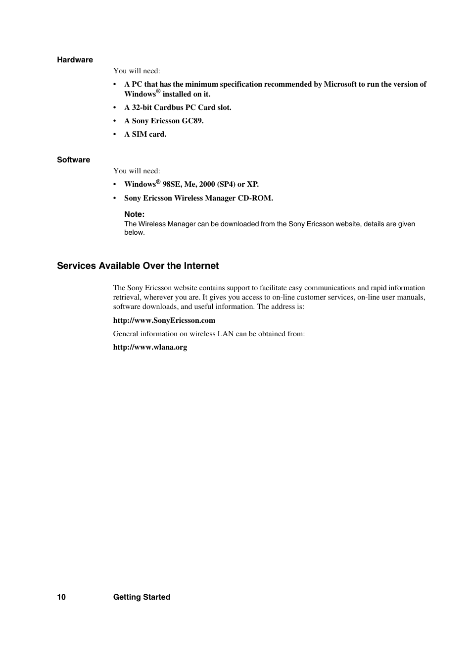 Services available over the internet | Sony Ericsson GC89 User Manual | Page 10 / 113