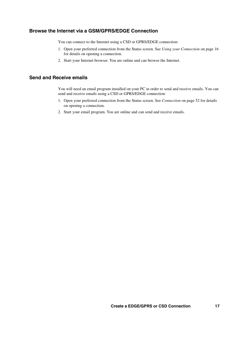 Browse the internet via a gsm/gprs/edge connection, Send and receive emails | Sony Ericsson GC89 User Manual | Page 17 / 113