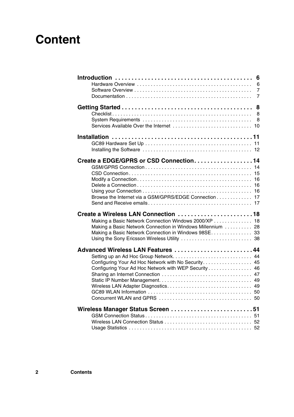 Content | Sony Ericsson GC89 User Manual | Page 2 / 113