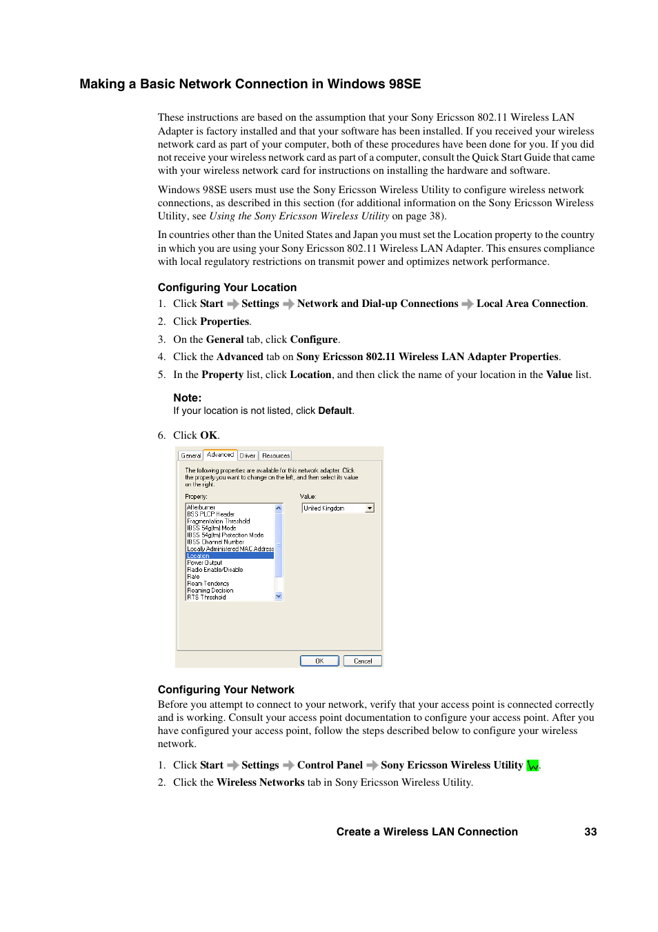 Making a basic network connection in windows 98se | Sony Ericsson GC89 User Manual | Page 33 / 113