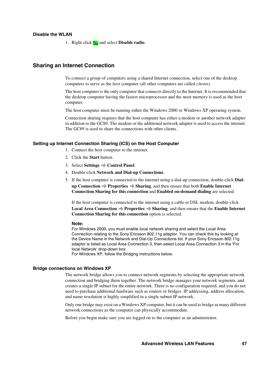 Sharing an internet connection | Sony Ericsson GC89 User Manual | Page 47 / 113