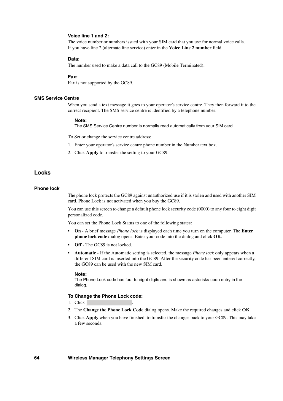 Locks | Sony Ericsson GC89 User Manual | Page 64 / 113