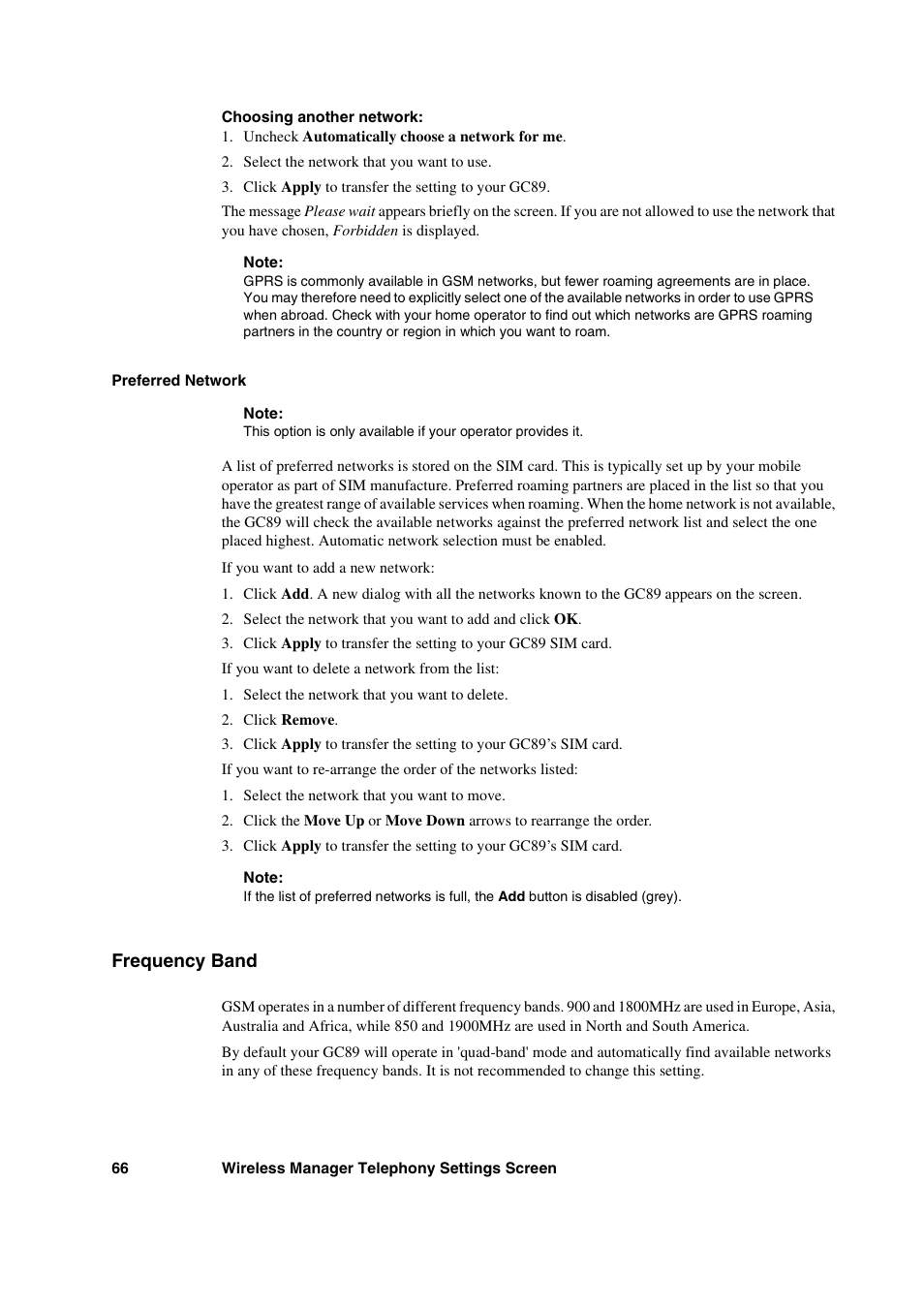 Frequency band | Sony Ericsson GC89 User Manual | Page 66 / 113