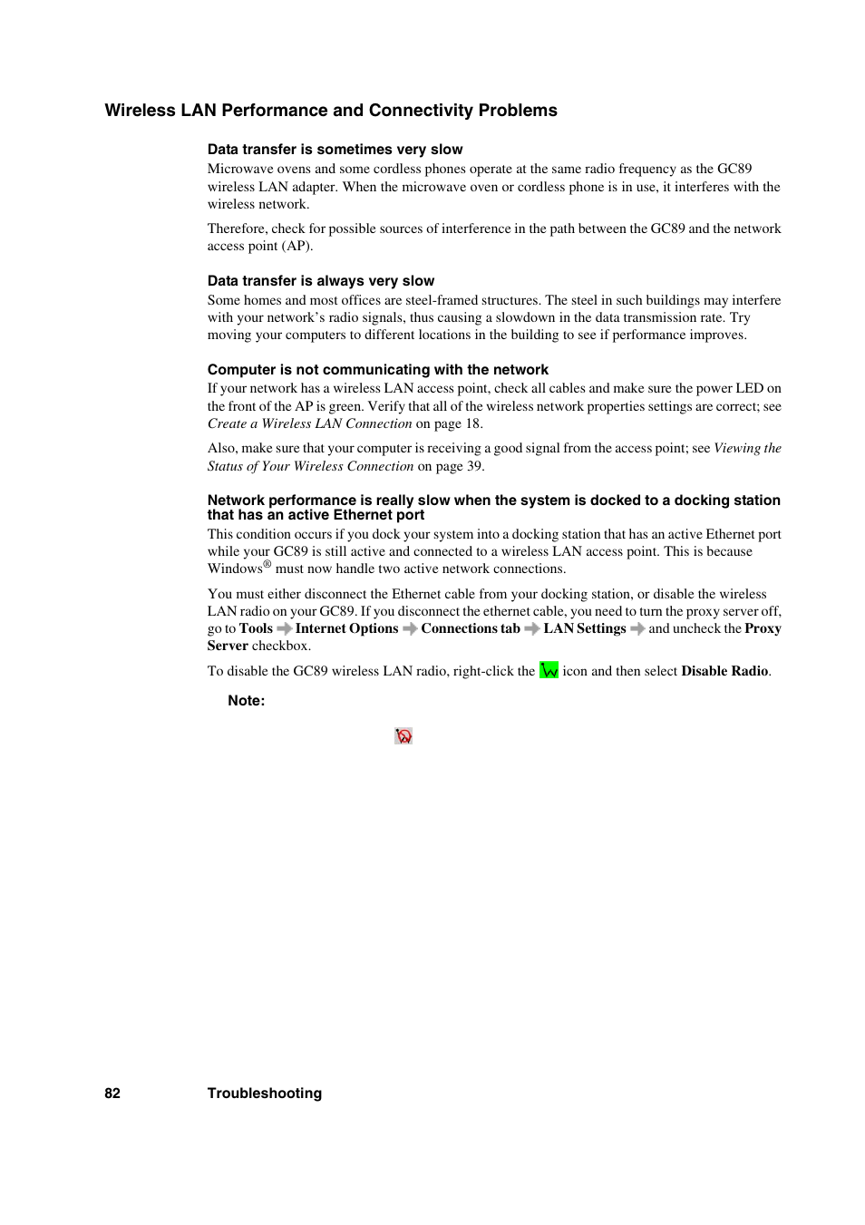 Wireless lan performance and connectivity problems | Sony Ericsson GC89 User Manual | Page 82 / 113