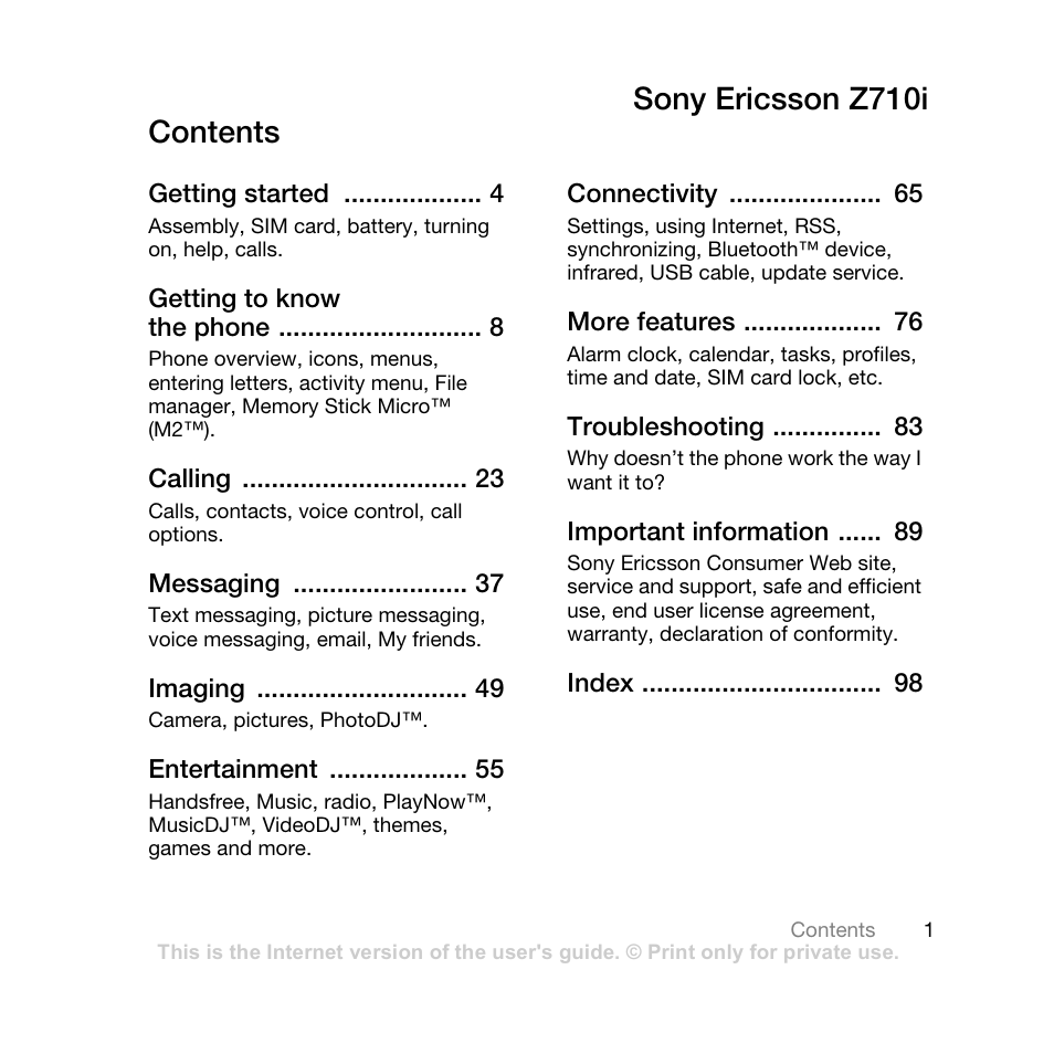 Sony Ericsson Z710i User Manual | 101 pages