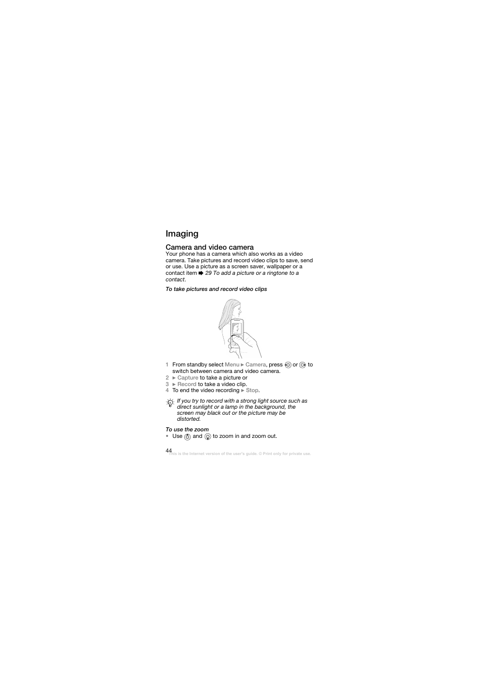 Imaging, Camera and video camera | Sony Ericsson W200C User Manual | Page 45 / 89