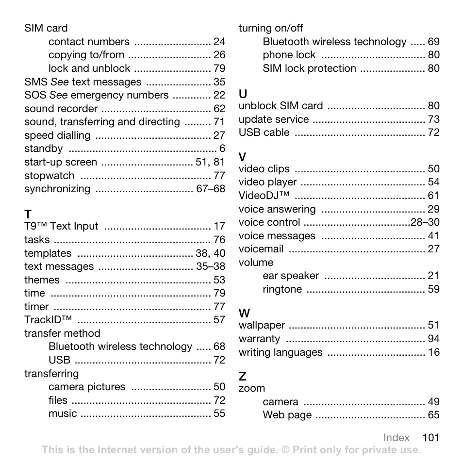 Sony Ericsson K530i User Manual | Page 101 / 101