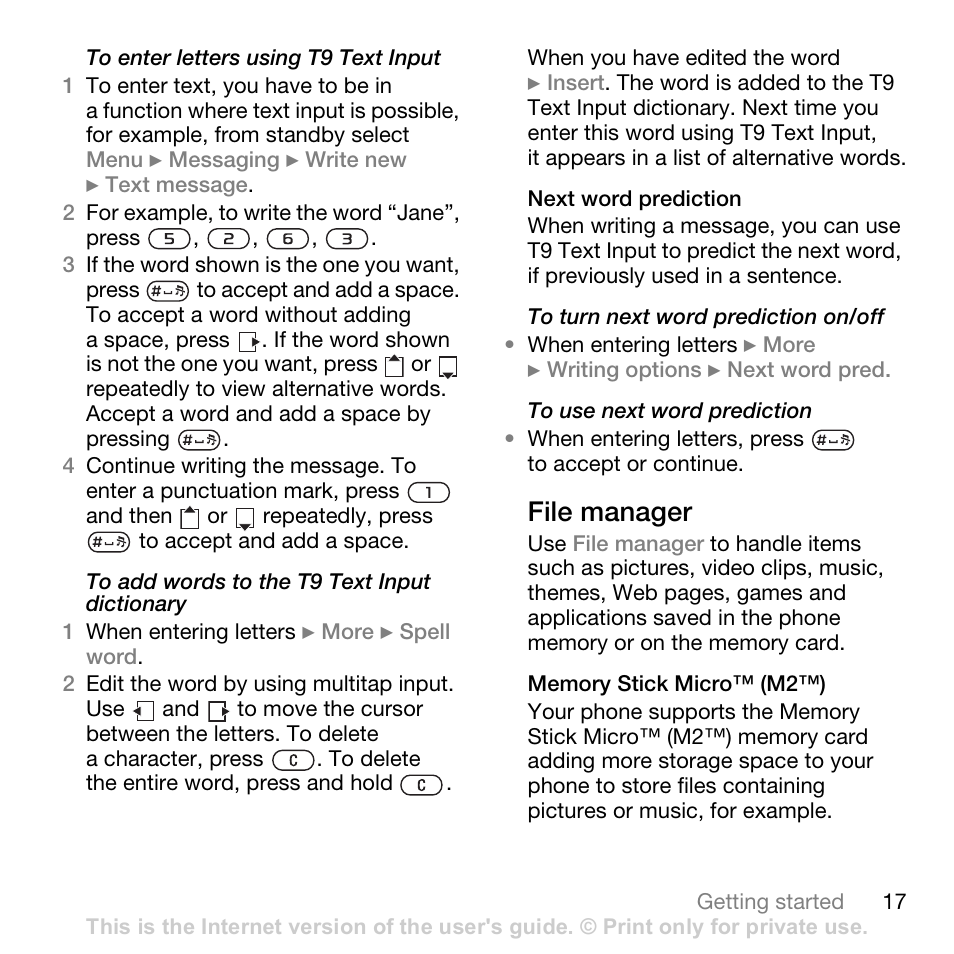 File manager | Sony Ericsson K530i User Manual | Page 17 / 101