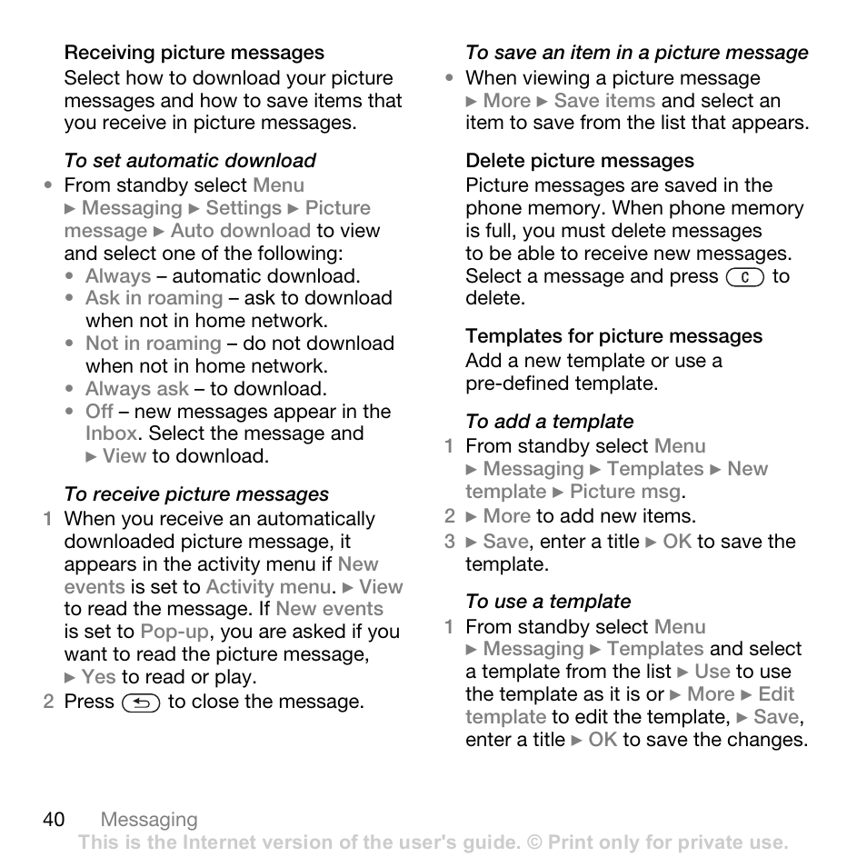 Sony Ericsson K530i User Manual | Page 40 / 101