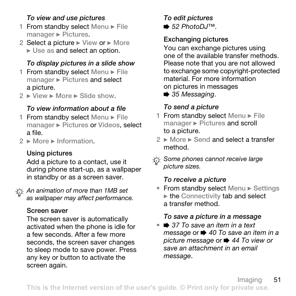 Sony Ericsson K530i User Manual | Page 51 / 101