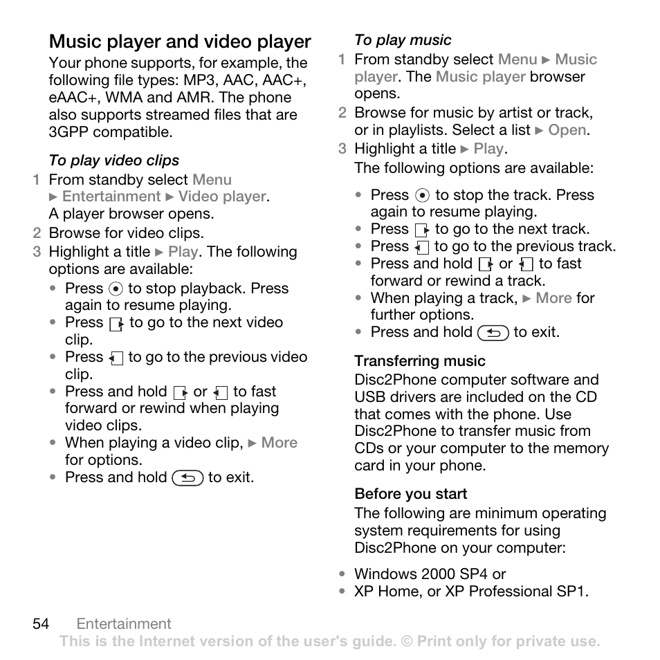 Music player and video player | Sony Ericsson K530i User Manual | Page 54 / 101