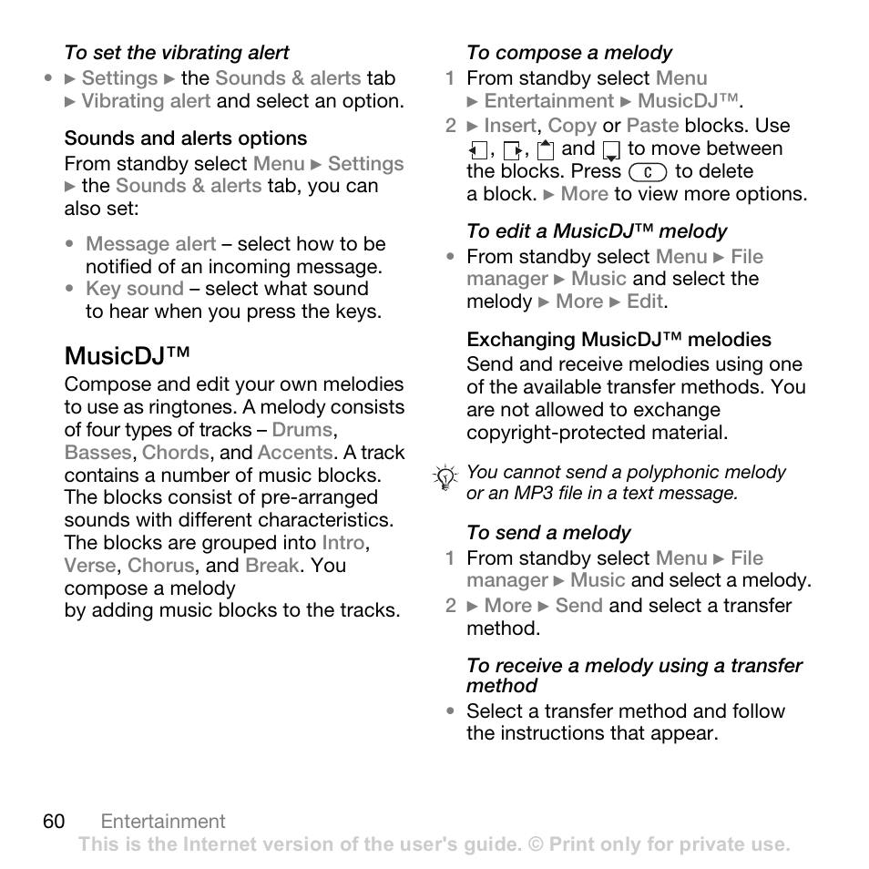 Musicdj | Sony Ericsson K530i User Manual | Page 60 / 101