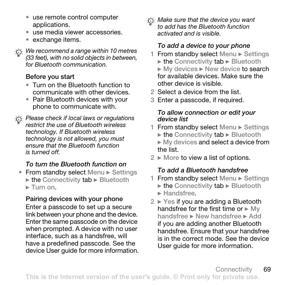 69 to add a, Device to your phone | Sony Ericsson K530i User Manual | Page 69 / 101