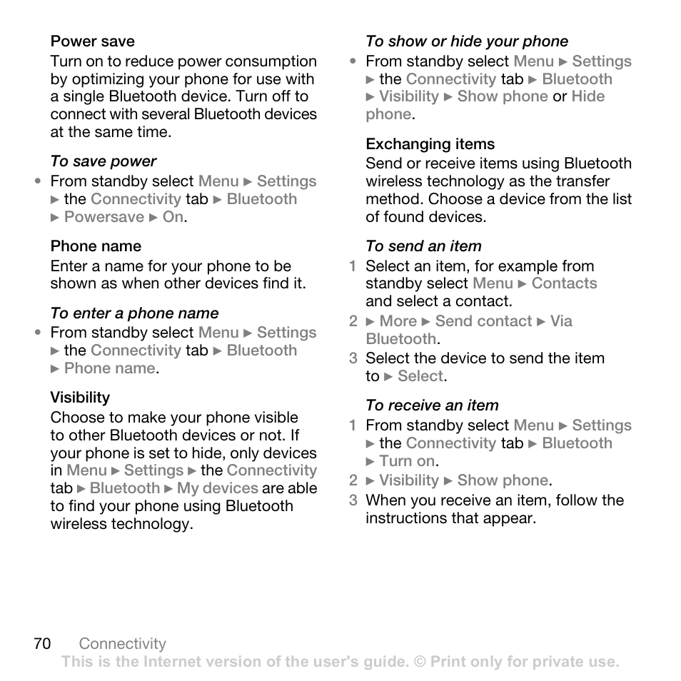 Sony Ericsson K530i User Manual | Page 70 / 101