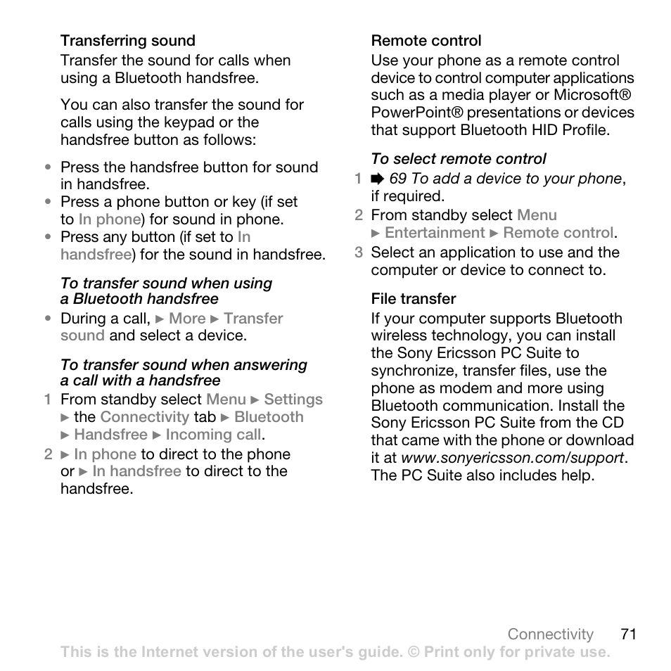 Sony Ericsson K530i User Manual | Page 71 / 101