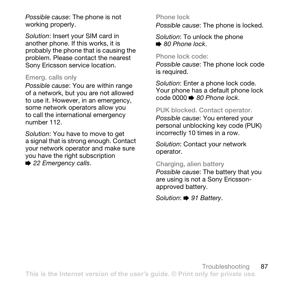 Sony Ericsson K530i User Manual | Page 87 / 101