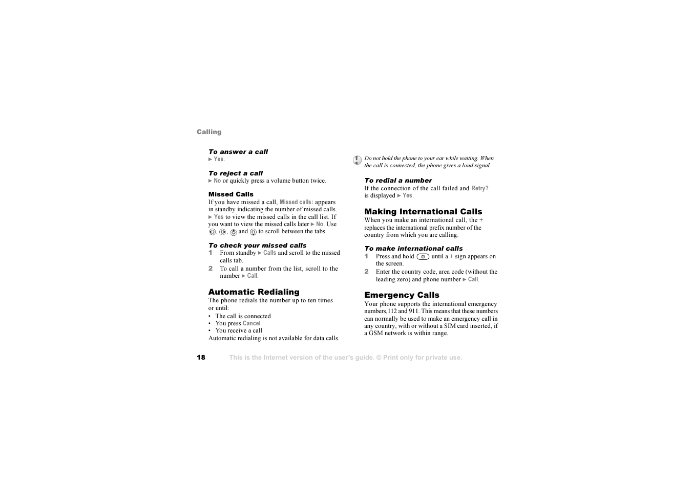 18 emergency calls | Sony Ericsson K 00I5 User Manual | Page 18 / 93