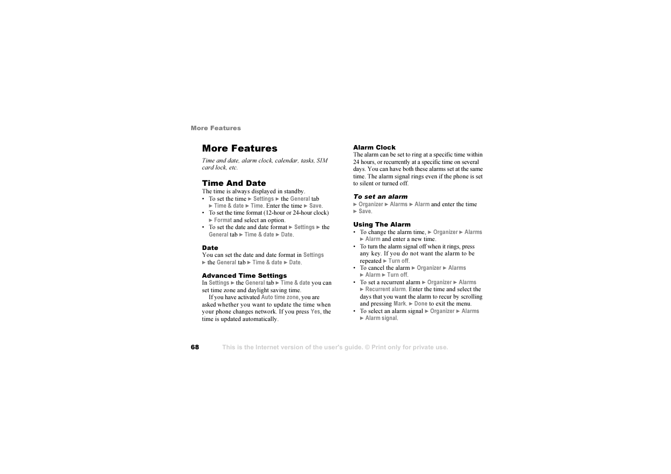 More features | Sony Ericsson K 00I5 User Manual | Page 68 / 93