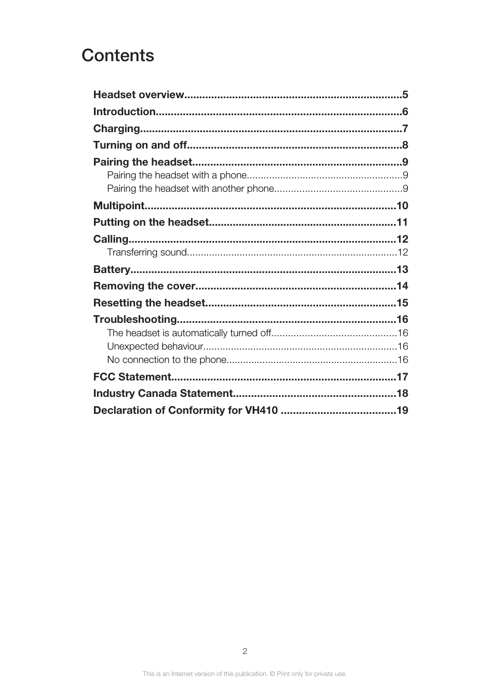 Sony Ericsson VH410 User Manual | Page 2 / 19