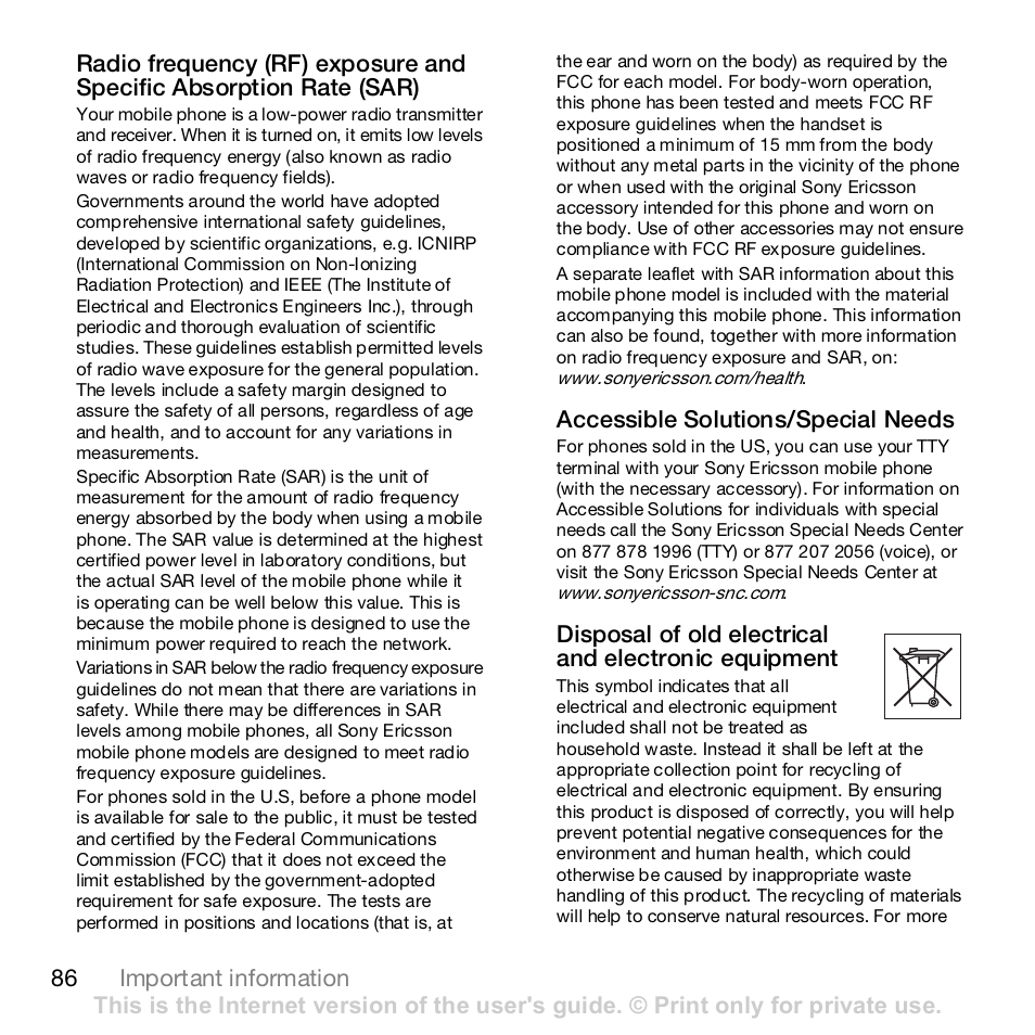 Accessible solutions/special needs | Sony Ericsson Z610i User Manual | Page 86 / 95