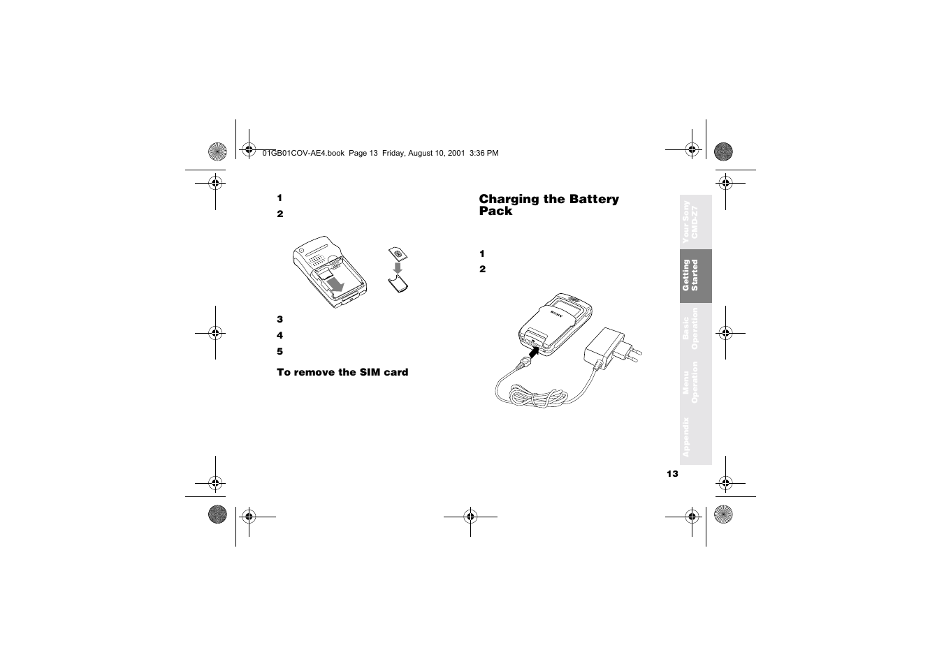 Charging the battery pack | Sony Ericsson CMD-Z7 User Manual | Page 13 / 68