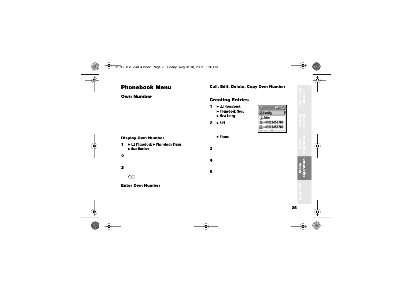 Phonebook menu | Sony Ericsson CMD-Z7 User Manual | Page 25 / 68