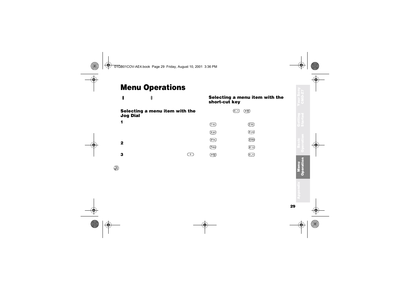 Menu operations | Sony Ericsson CMD-Z7 User Manual | Page 29 / 68