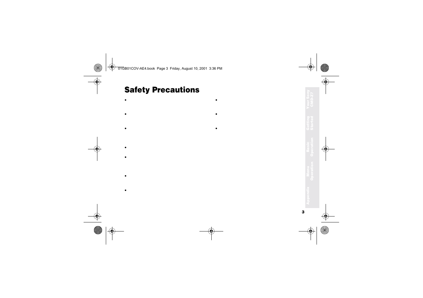 Safety precautions | Sony Ericsson CMD-Z7 User Manual | Page 3 / 68